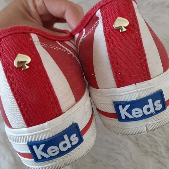 Keds X Kate Spade Red and White Striped Lace Up Sneakers - Picture 9 of 11